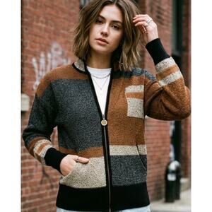 Antonella Preve New York Vintage Mod Multimedia Zip Sweater with Suede Accents